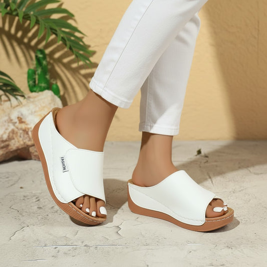 Summer Wedge Slides Slippers Fashion Fish Mouth Thick Bottom Roman Shoes Solid Color Beach Sandals For Women