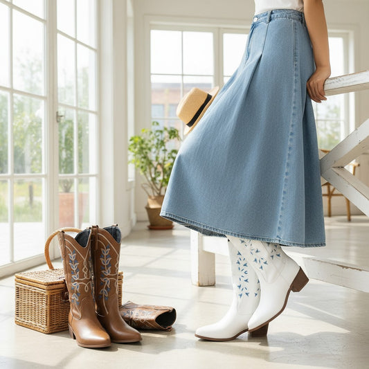 Winter Cowboy Boots Embroidered Pointed Toe Chunky Heel Western Boot Women's Knight Shoes