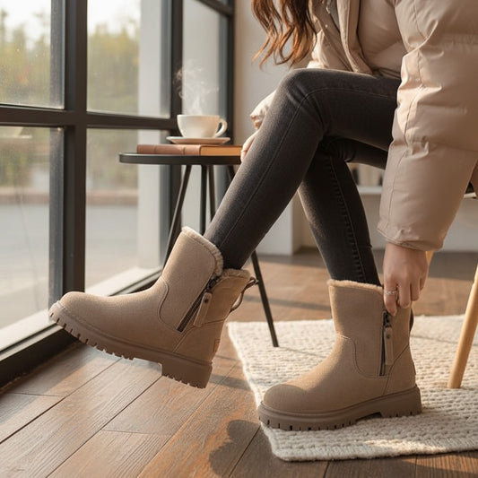 Warm Cotton Shoes Leather And Fur Integrated Winter Women's Boots