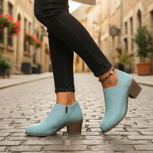 Chunky Heel Round Toe Ankle Boots With Side Zipper Design Fashion