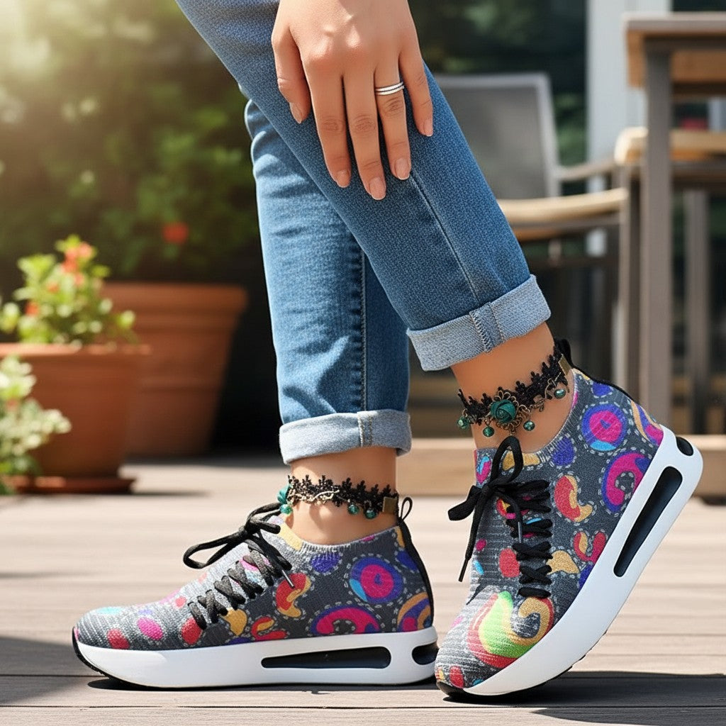 Women's Random Print Side Lace-Up Elastic Sport Shoes
