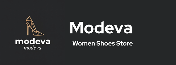 Modeva logo with a high-heeled shoe icon on a black background