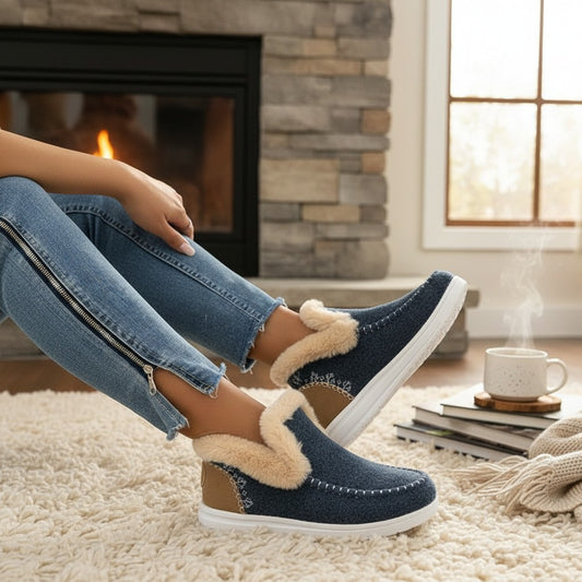 Fleece-lined Thick Plush Boots Warm Sewing Flat Cotton Shoes Winter Ankle Boot