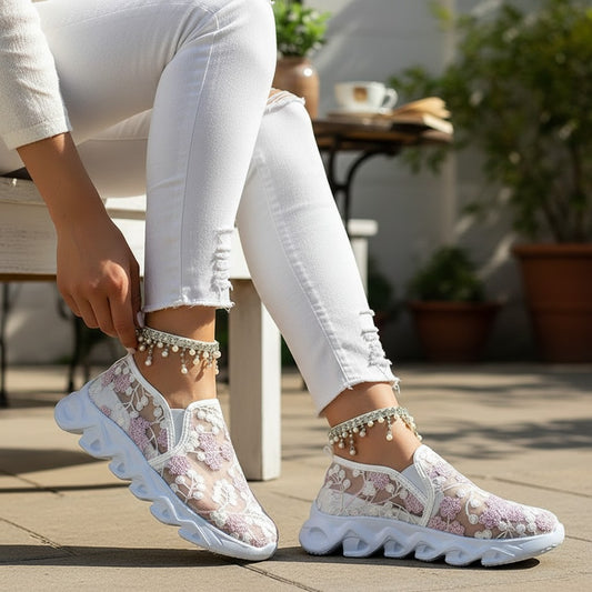 Contrast Glitter Transparent Mesh Patch Breathable Sneakers